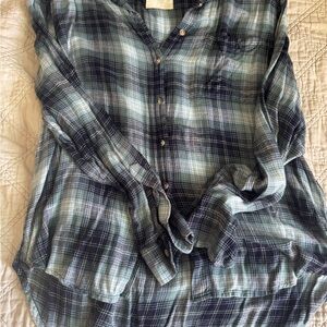 Lucky Brand Navy and Teal Plaid Button-Down Shirt
